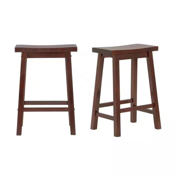 Set of 2 Farmhouse Counter Height Saddle Bar Stools in Brown Walnut wooden style Finish