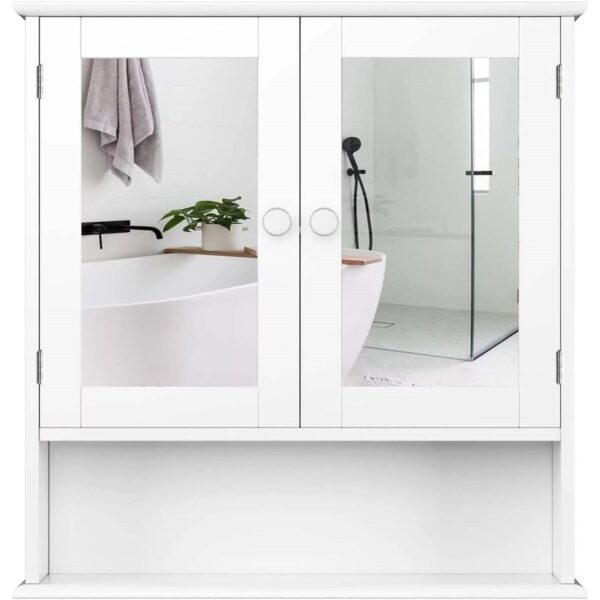 Wall Mounted 2-Door Medicine Cabinet Bathroom Mirror in White with Shelf