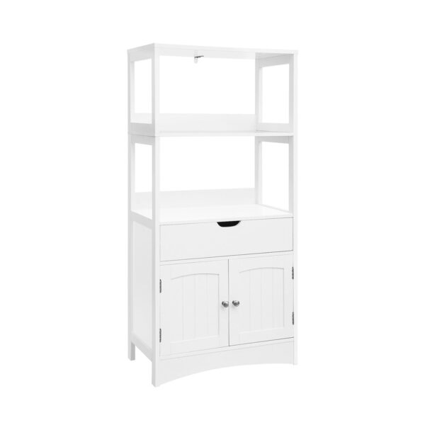 White Bathroom Floor Cabinet with Storage Drawer 2 Open Shelves