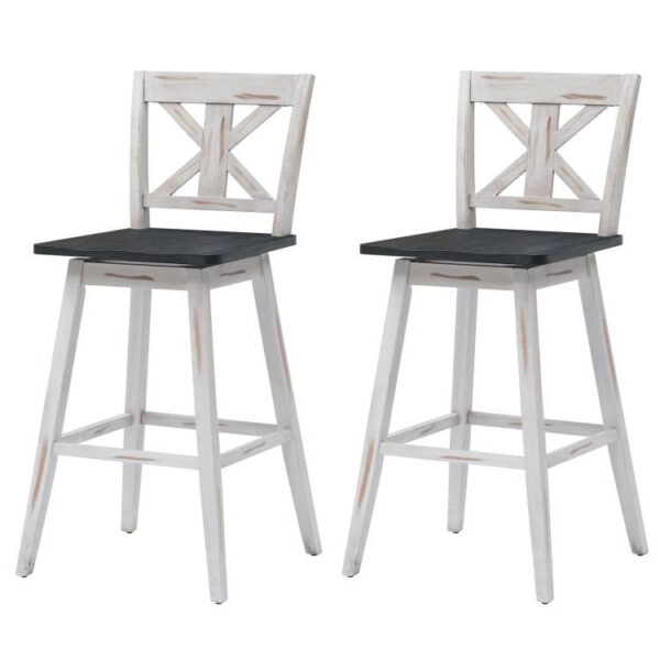 Set of 2 White wooden style 29-in Modern Kitchen Dining Farmhouse Swivel Seat Barstools