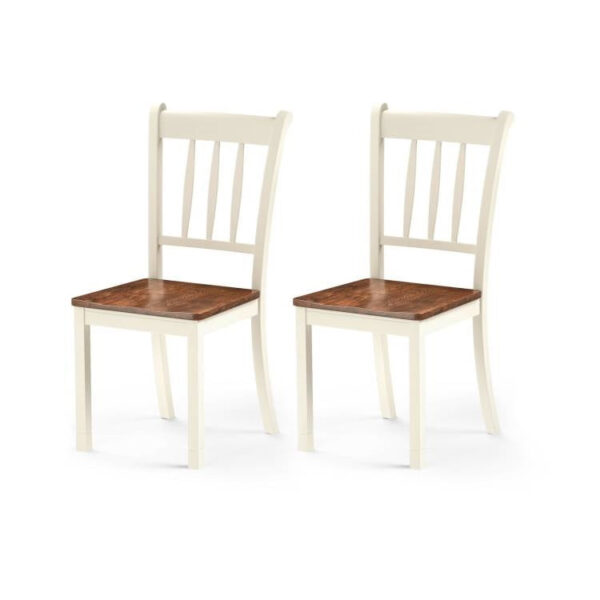 Set of 2 Solid wooden style White Mission Style Armless Dining Chair with Brown Seat