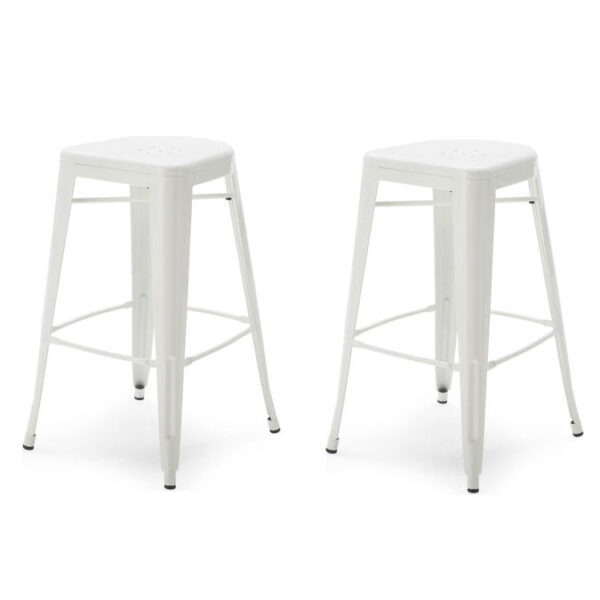 Set of 2 - White Modern Metal Bar Stools