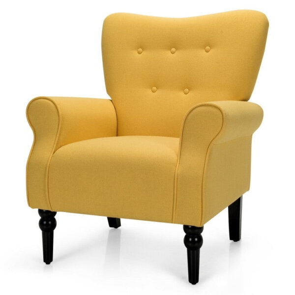Yellow Retro Tufted Polyester Accent Chair with Stylish Espresso wooden style Legs