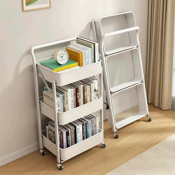 Foldable Trolley White and Black Hairdressing Trolley Metal Trolley Cabinet